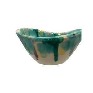 Vntg Art Pottery Bowl ashtray trinket dish Drip Glaze Kidney Bean art deco MCM